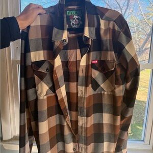 DIXXON Brown and Black Plaid Casual Button Down Shirt